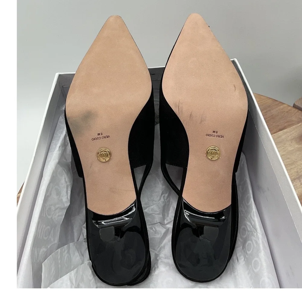 Veronica Beard Cashel Black Suede Pointed Toe Slingback Kitten Heel Pumps 8M - Picture 12 of 15